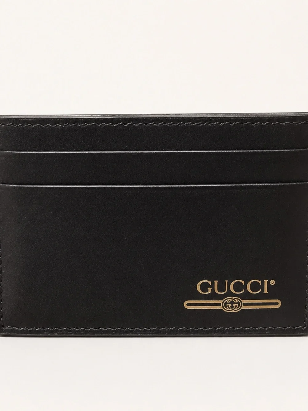 Gucci Black Leather Card Holder with Gold Logo Stripe